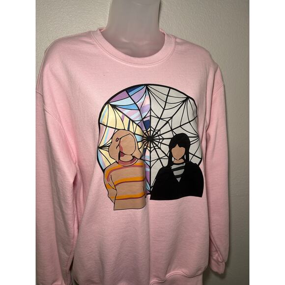 Gildan Heavy Blend Pink Sweatshirt – Medium – Custom Wednesday Inspired Graphic - Picture 3 of 7
